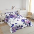 thumbnail image 3 of Erosebridal Purple Flower Bedding King Comforter Set, Botanical Floral Down Comforter, Butterfly Room Decor, Reversible 3 Pieces, 3 of 8