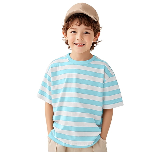 Akiihool T-Shirts Unis pour Garçons T-Shirts à Manches Courtes d'Été à Col Rond pour Enfants une Pièce (Bleu Pâle, 13-14 Ans)