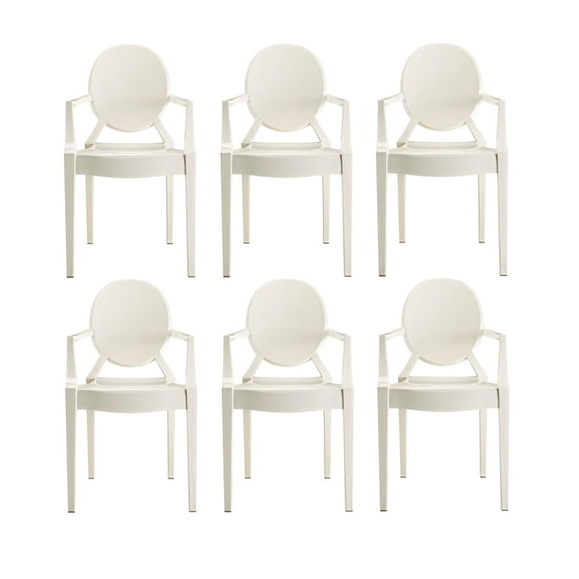 Heavenly Collection Ensemble de 6 Chaises à Accoudoirs en Plastique Blanc avec Dossiers et Accoudoirs Ronds, Fabriqué en polycarbonate durable, Résistant aux Rayures et à l'Eau, Conçu pour des Sièges de Salle à Manger Intérieurs-Extérieurs et un Usage commercial.