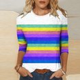 thumbnail image 2 of FAIWAD T-Shirt à Blocs de Couleur pour Femmes Manches 3/4 Col Rond Pull Tendance Été Imprimé Rayé Blouses, 2 of 4