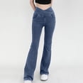 thumbnail image 2 of Besolor Jeans Coupe Bottillon Extensibles à Taille Croisée, Coupe Ajustée à Pattes d'Éléphant pour Femmes, Bleu, 2 of 3