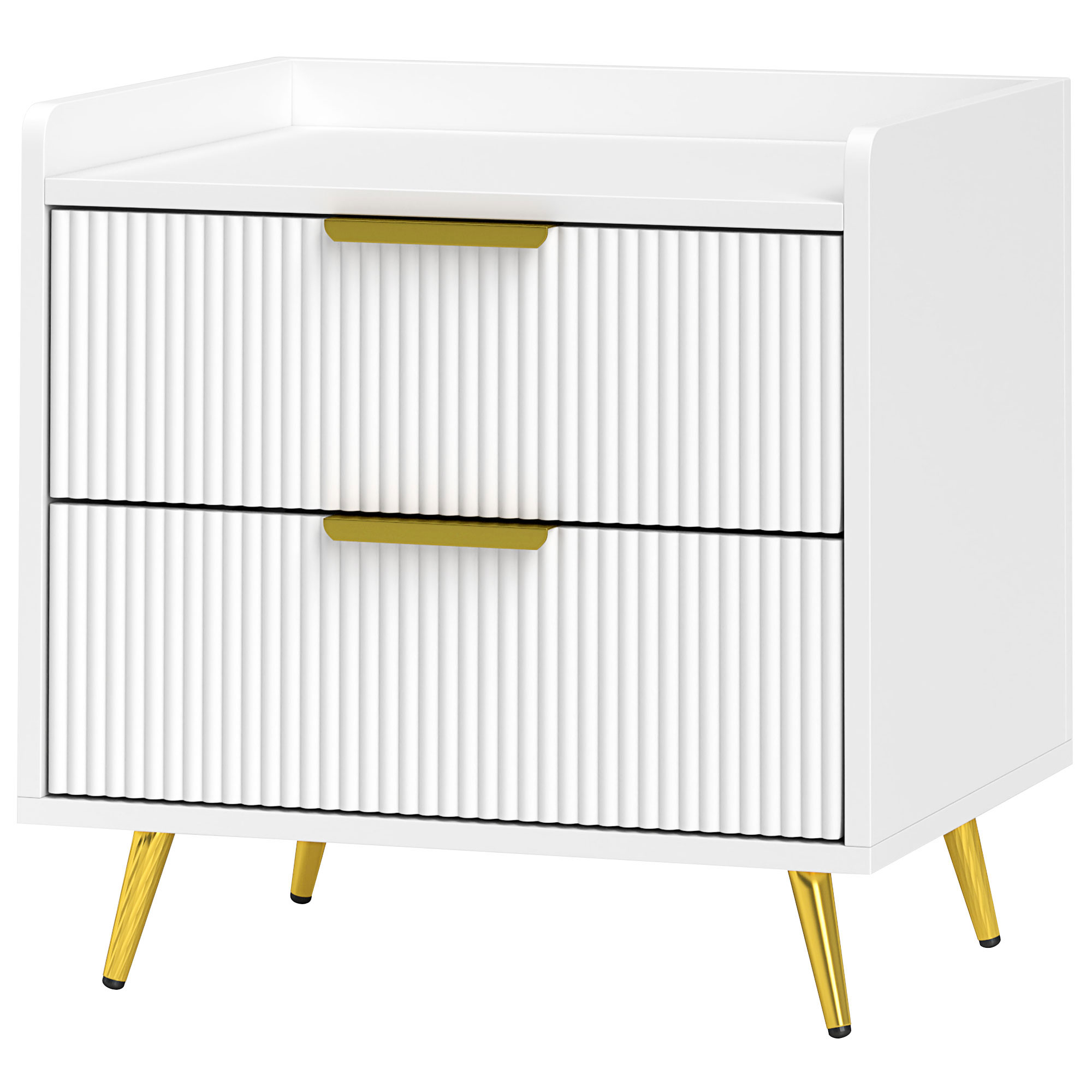 CoSoTower Bedside Table, Nightstand with 2 Drawers, Side End Table with Metal Legs for Bedroom, White