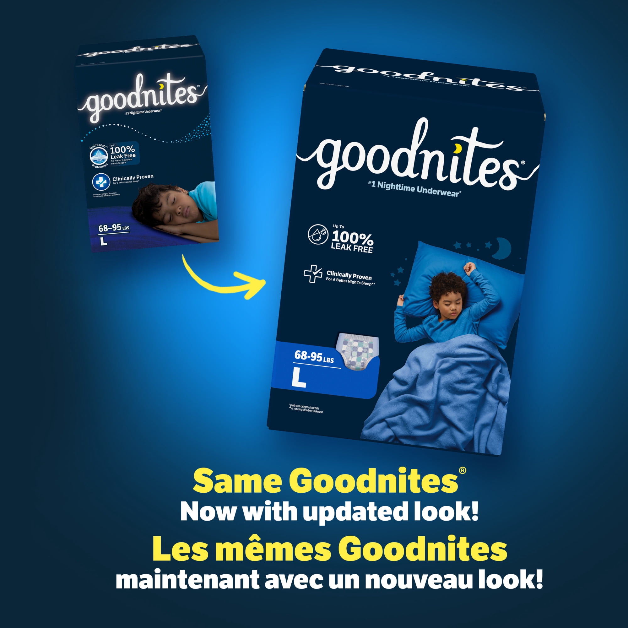 Sous-vêtements de nuit Goodnites pour garçons, taille P/M (31 à 43 kg [68 à 95 lb]), 34 sous-vêtements
