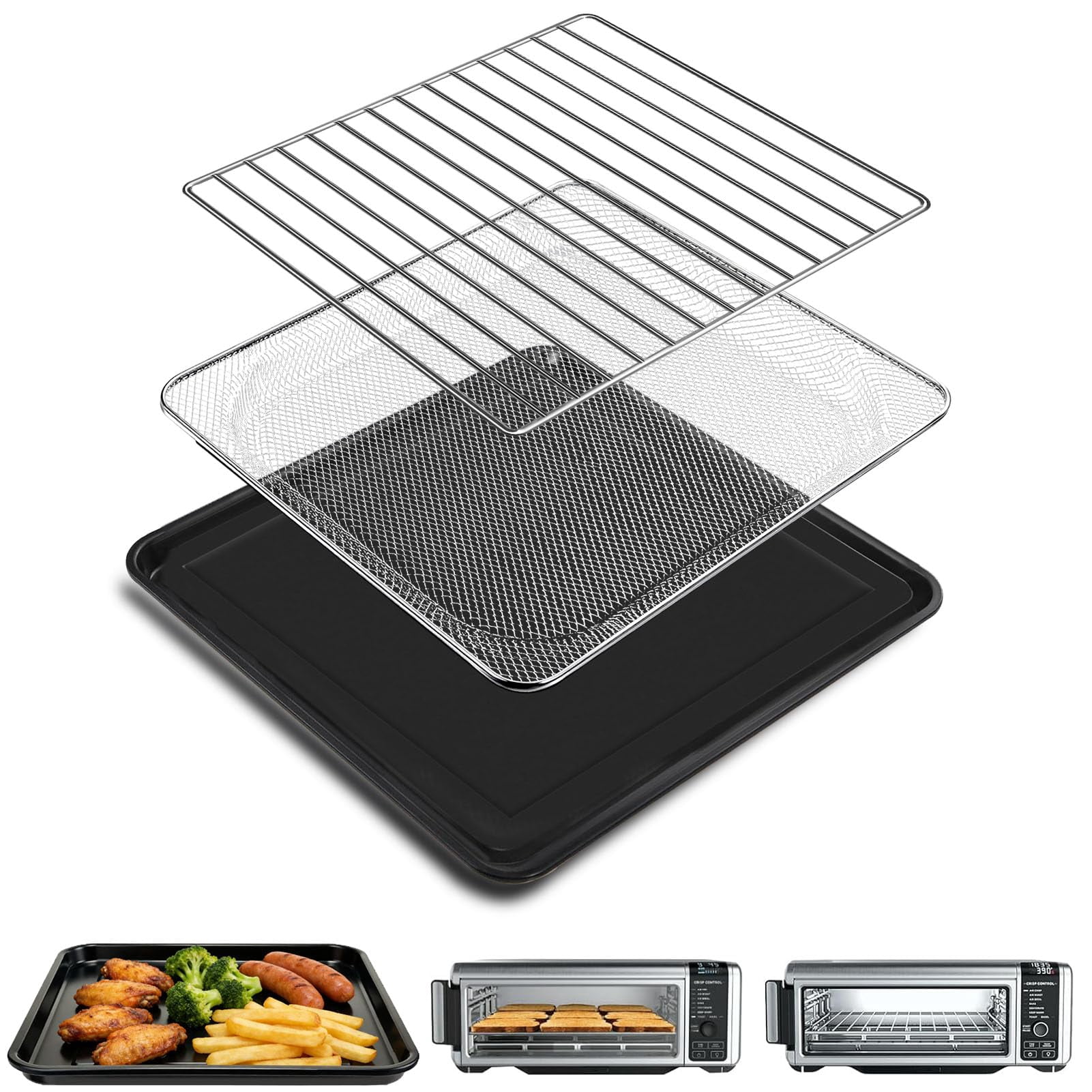 GWY 3 IN 1 Air Fryer Accessories For Ninja Foodi 8 in 1 SP101 Digital Countertop Oven, 13.4''*13.4'' Stainless Steel Air Fryer Accessories Roasting Steamer Grill Racks B