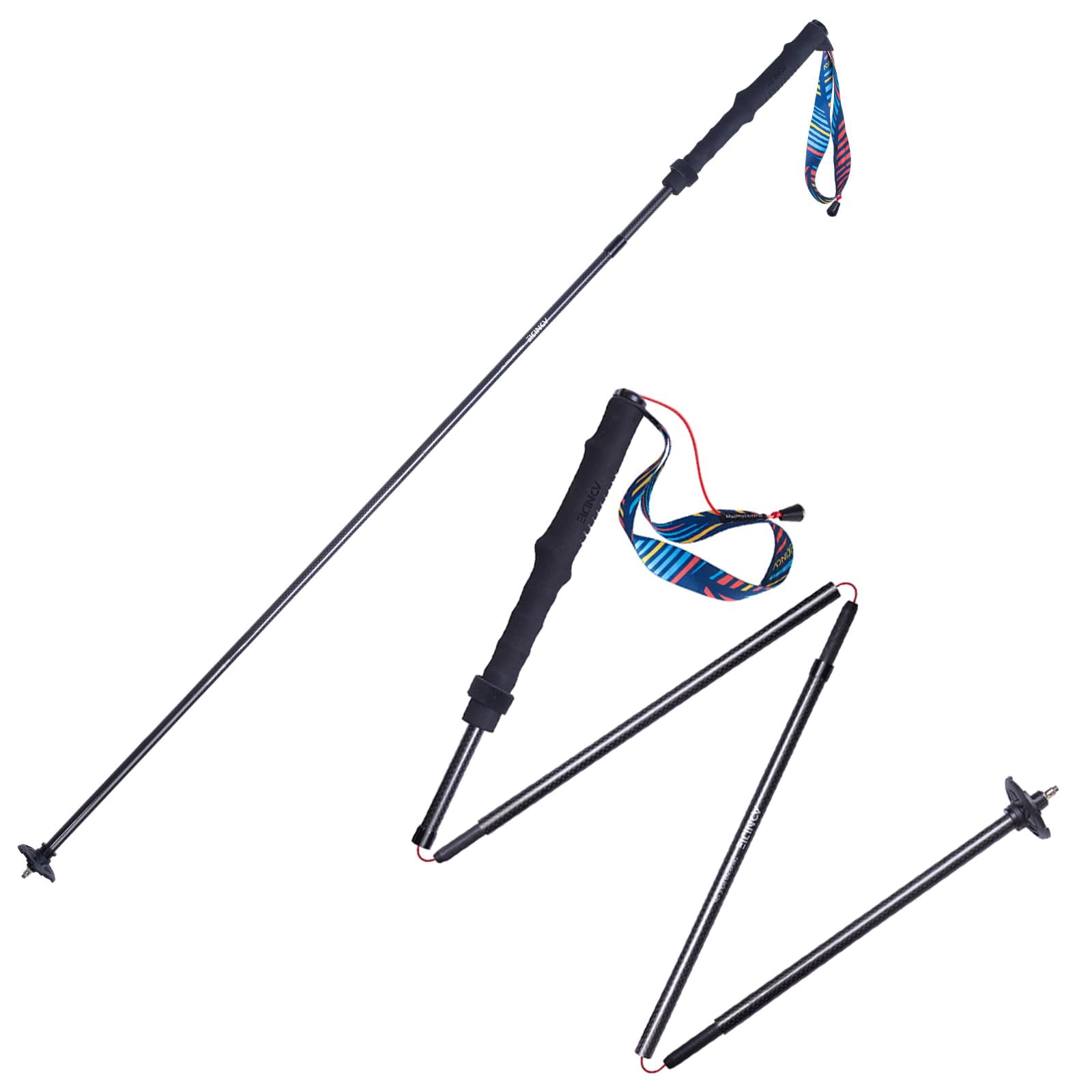 Bâtons de Marche en Fibre de Carbone, Lot de 2, Bâtons de Marche Légers et Pliables avec Système de Verrouillage Rapide, Bâtons de Randonnée pour la Randonnée, le Camping et le Backpacking