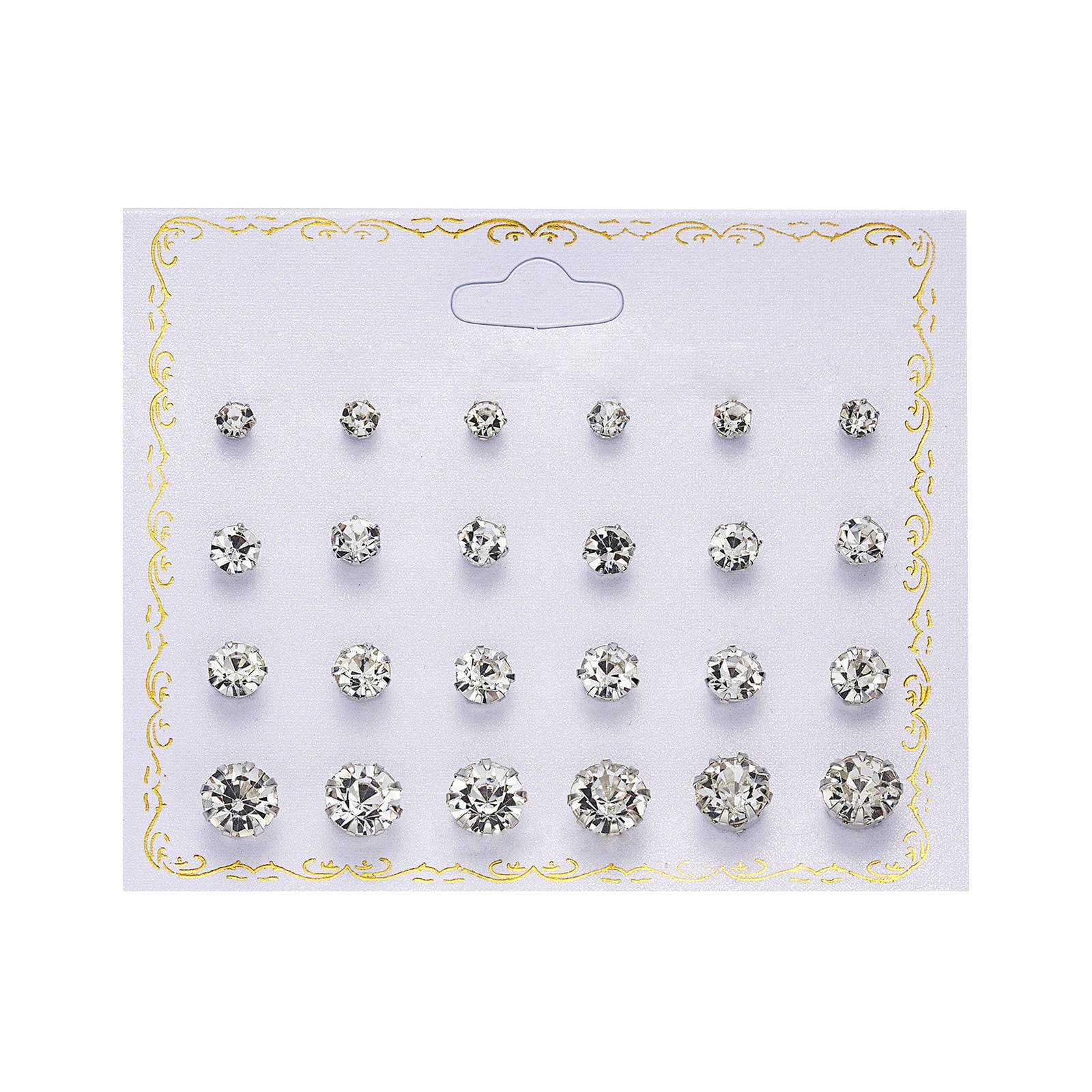 WREESH New Paper Card Zircon Earrings All-match 12 Pairs Of Pearl Card Earrings Female
