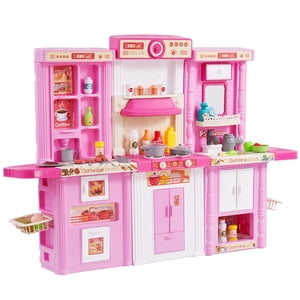VEVOR Kitchen Playset Kids Pretend Cooking Play Toy 74 Accessoires de pièce Rose
