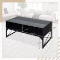 thumbnail image 3 of Gymax High-gloss LED Coffee Table w/ Faux Marble & Tempered Glass Top 4 Storage Cubes Black, 3 of 10