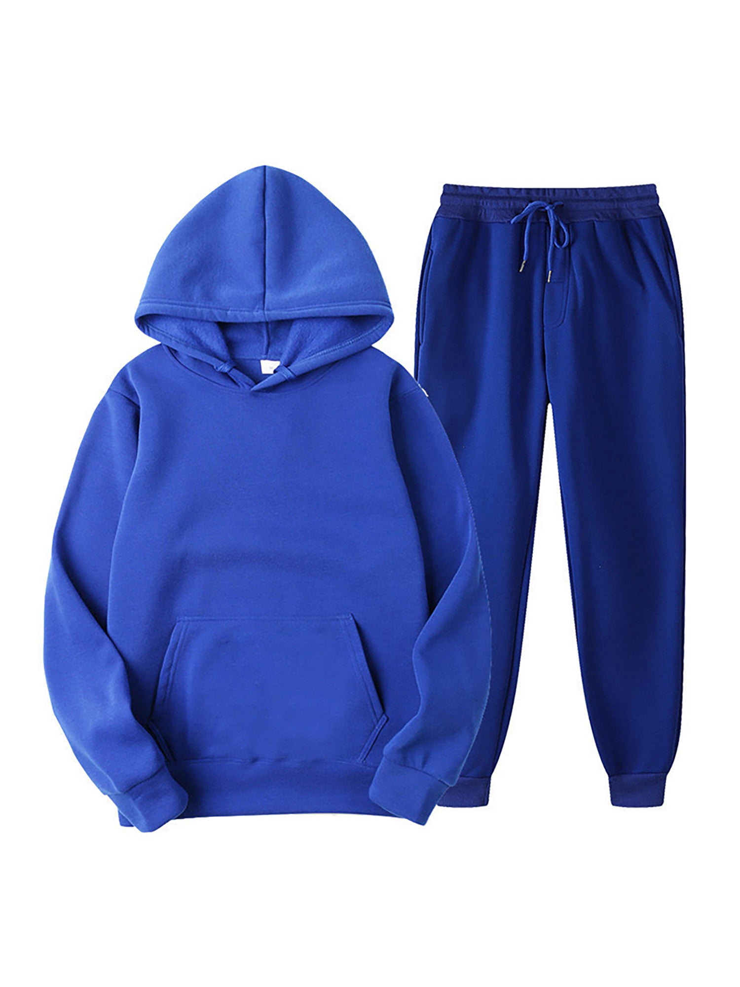 Innerwin Sweatshirts+Pant Outfits Two Pieces Men Tracksuit Set Sports 2 Pcs Fleece Jogger Sets Royal Blue M