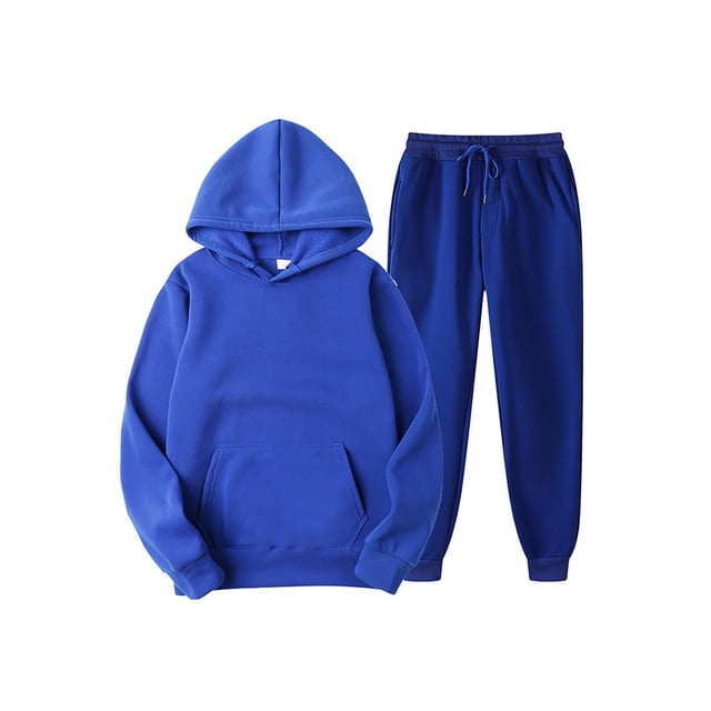 Innerwin Sweatshirts+Pant Outfits Two Pieces Men Tracksuit Set Sports 2 Pcs Fleece Jogger Sets Royal Blue M