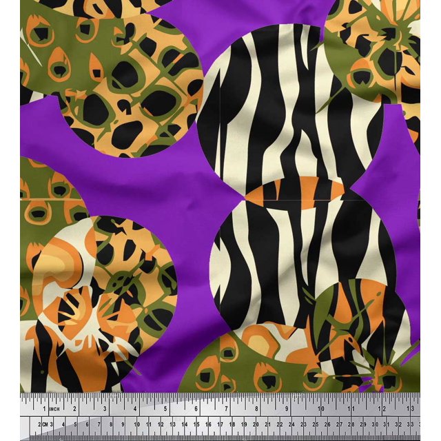 Soimoi Purple polyester Crepe Fabric Leopard & Wild Animal Skin Print Fabric by Yard 52 Inch Wide