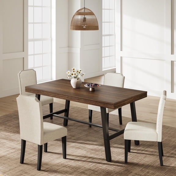 EDTara Table de Salle à Manger Rustique pour 4 à 6, Grande Table de Cuisine Rectangulaire en Bois avec Pattes en Métal Noir, Table de Style Industriel pour Salle à Manger, Salon, Appartement Ou Réunions de Famille