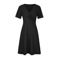thumbnail image 4 of Robe Bohème Décontractée pour Femmes, Grande Taille, Col en V, Unie, Manches Courtes, Robe Évasée avec Poches, 4 of 6