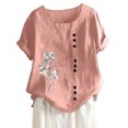 thumbnail image 4 of Birdeem Womens Fashion Summer Round Neck Leisure Short Sleeve Printed Buttons Tops, 4 of 7