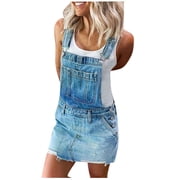 Leutsin Women Denim Jeans Suspender Skirt Pinafore Slim Mini Short Dress Kaftan