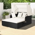 thumbnail image 3 of Costway Lit de Jour en Rotin pour Patio avec Auvent Rétractable, Tables d'Appoint et Coussins, Blanc Cassé, 3 of 10