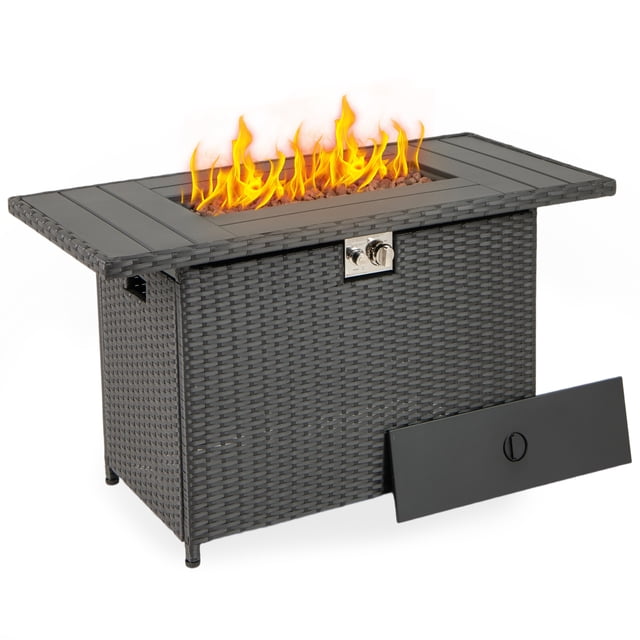 Gymax 44.5'' Propane Fire Pit Table w/ Metal Slatted Tabletop & Stainless Steel Burner Black