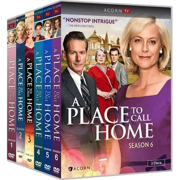 A Place to Call Home Complete Series (DVD) featuring all six seasons of the Australian drama. The DVD box set includes individual cases for each season, with vibrant cover art showcasing key characters and a 1950s rural estate backdrop. Ideal for fans of period dramas like Downton Abbey and Call the Midwife, this high-quality collection offers engaging stories of love, loss, and redemption. Produced by Acorn TV, the set is perfect for collectors and binge-watchers.