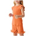 thumbnail image 1 of Toddler Girls Summer Short Sets Cotton Rib Knit Outfits Short Ruffle Cap Sleeve Tees T-Shirt Tank Tops + Skorts 2PC Sets Orange 5-6 Years, 1 of 8