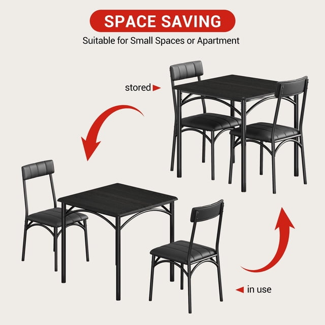 GloryStar Ensemble de Cuisine Moderne Rectangulaire d'Intérieur 3 Pcs, Ensemble de Table à Manger pour 2 avec Design Gain de Place, Ensemble de Meubles de Table de Salle à Manger en MDF et Acier Inoxydable pour Cuisine, Appartement