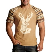 Classic Summer Western Denim Print Tee for Everyday Casual Wear with Short Sleeves Crew Neck Men’s T Shirt