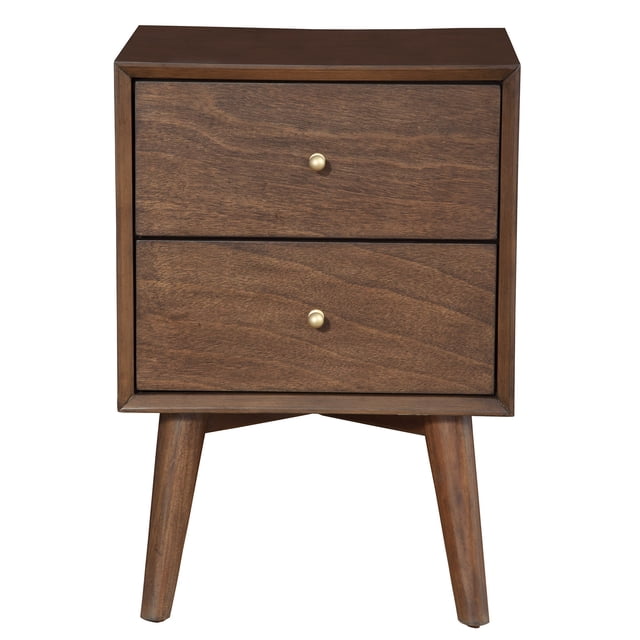 Alpine Furniture Flynn Table de Nuit Moderne Mi-Siècle à 2 Tiroirs, Noyer
