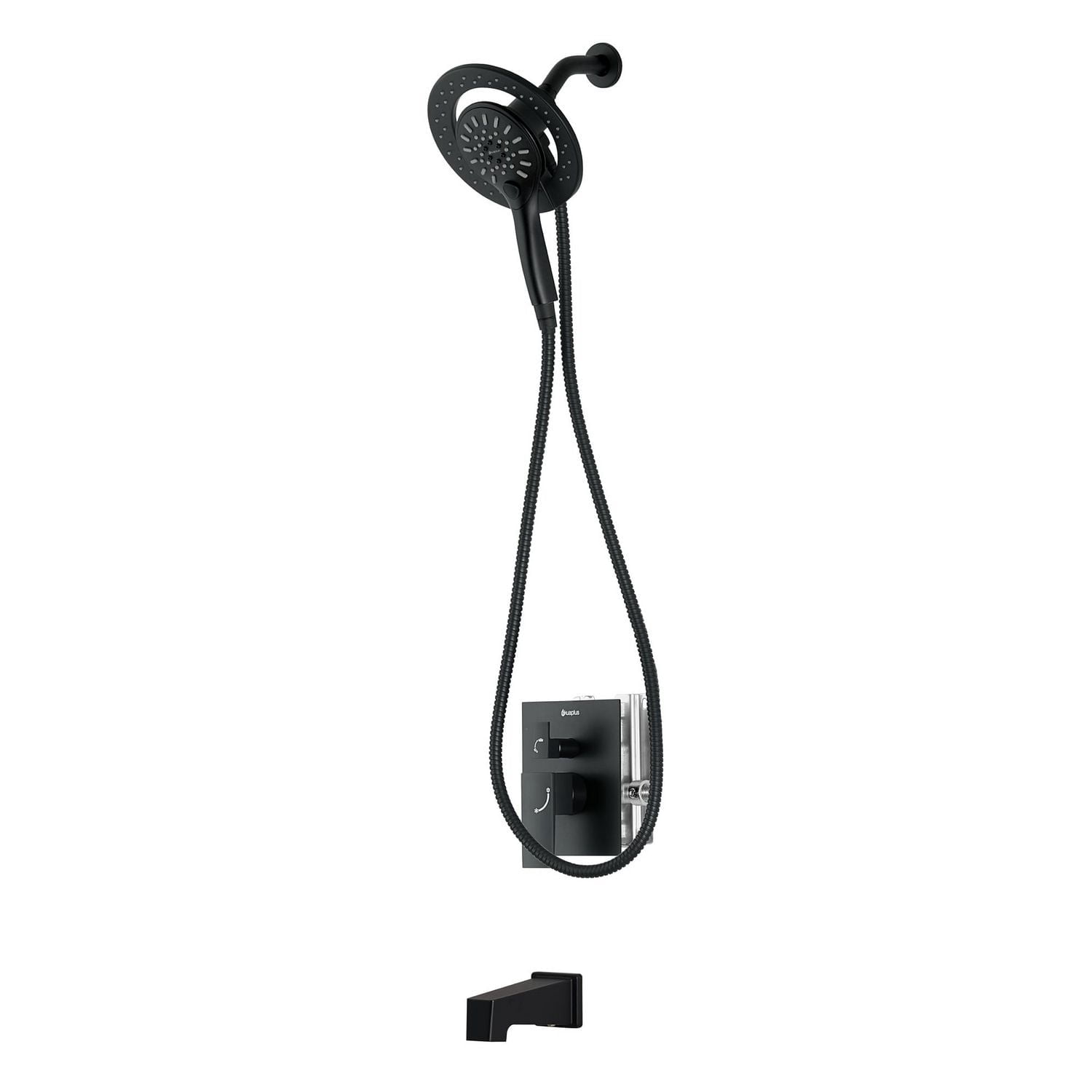 Robinet de bain-douche noir à pression équilibrée/inverseur 3 voie carré akuaplus(MD), douche à main aimantée 3 réglages avec pommeau et bec de bain