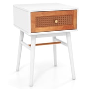 Costway Nightstand Modern Bedside End Table with Storage Drawer & Solid Wood Legs White