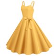 thumbnail image 2 of Robes d'Été pour Femmes Décontractées Sans Manches Femme au Foyer Soirée Bal Robe de Mode Unie Jaune P, 2 of 5