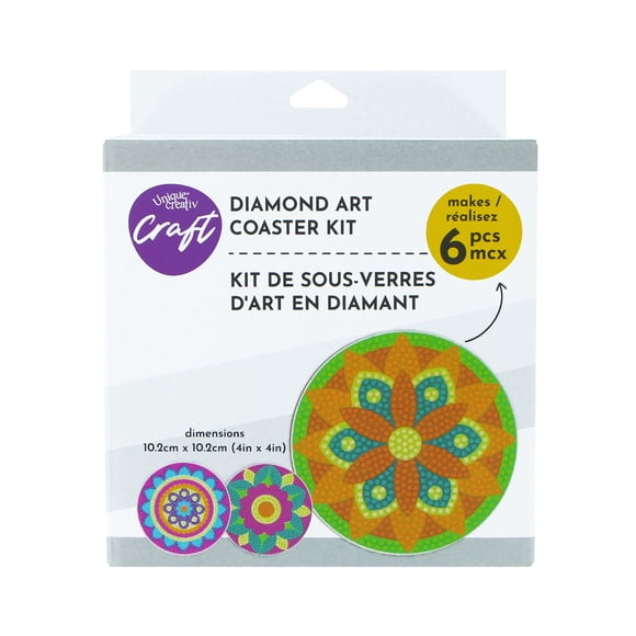 UNIQUE CREATIV CRAFT Diamond Art Coaster Kit - Flower, 6 pcs, Age 8+, Beginner, 10.2 cm (4 in)