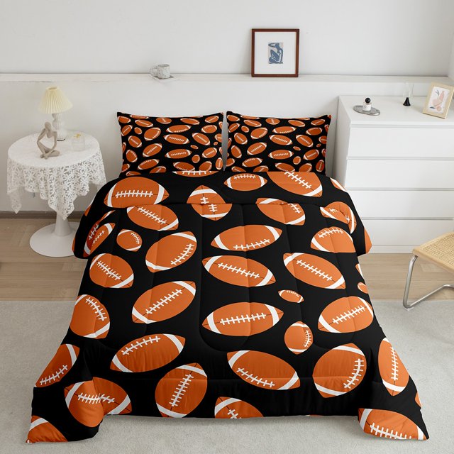 Erosebridal Brown Rugby Comforter Sets Toddler Size, American Football Comforters & Duvets, Ball Game Decor, Reversible 2 Pieces