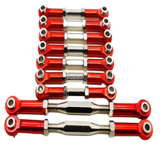 ZheElen 9pcs Wheelbase Steering Link Rod Set For WLtoys 1/10 K949 RC Car Accessories Red