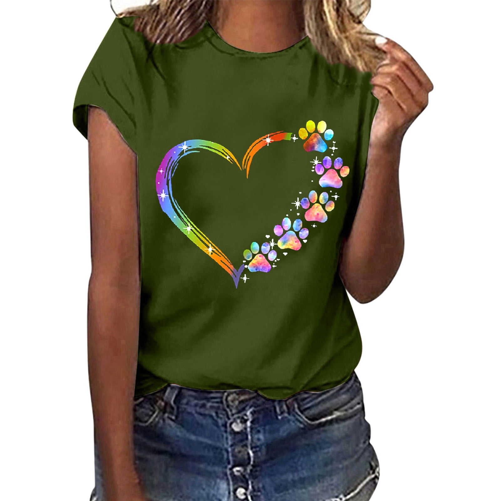 SMihono Hauts pour Femmes Été Chic Décontracté Femmes Décontracté Impression de Lettres Manches Courtes Col Rond T-Shirt Ample Blouse Hauts Grande Taille T-Shirt