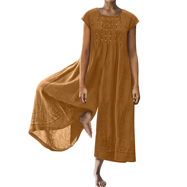 HBFAGFB Combinaison Femme Col Rond Manches Courtes Zippées Ample et Légère Jaune Taille TG