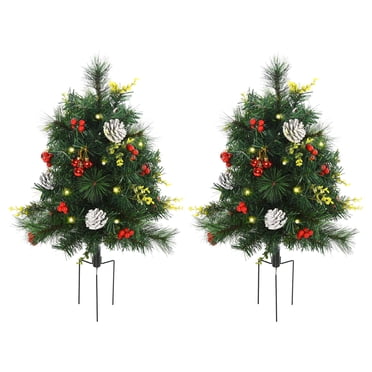 HOMCOM 2 Pieces Prelit Artificial Christmas Tree with LED, Mini Xmas Tree