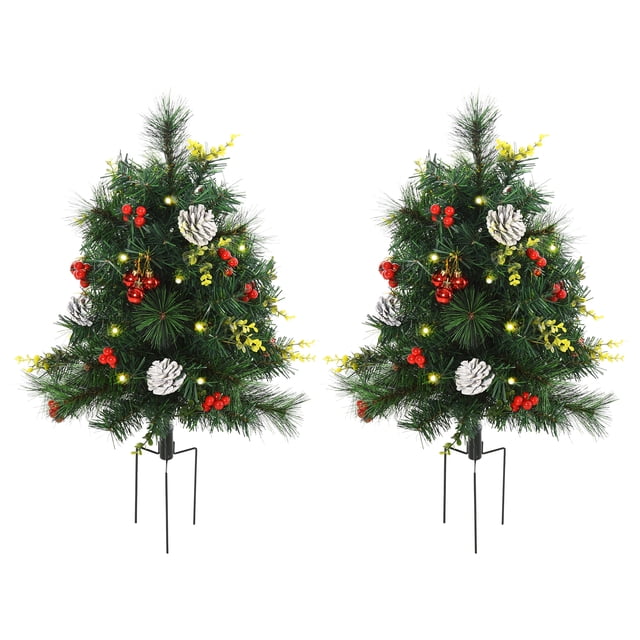 HOMCOM 2 Pieces Prelit Artificial Christmas Tree with LED, Mini Xmas Tree