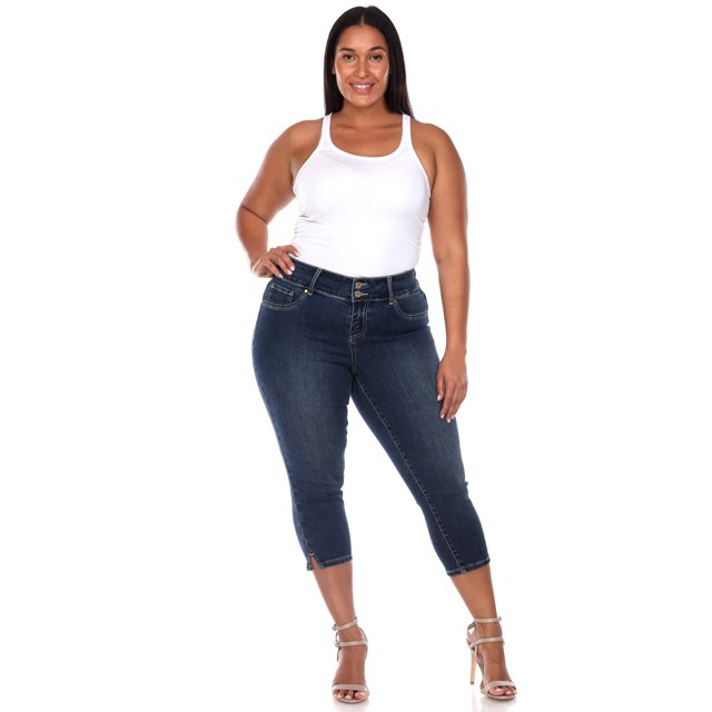 White Mark Women's Plus Size Super Stretchy Capri Jeans, Mid Waist