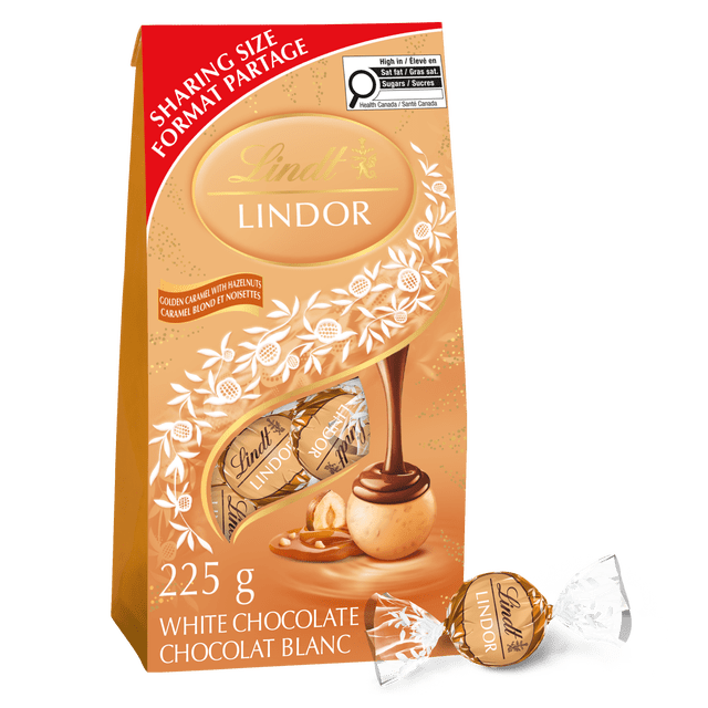 Lindt LINDOR Golden Caramel with Hazelnuts Chocolate Truffles Bag, 225g