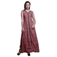thumbnail image 1 of Bimba Robe Anarkali à Feuilles Roses, Col Mandarin, Sans Manches, Kurtis pour Femmes, Robe Maxi à Imprimé, Petit, 1 of 6