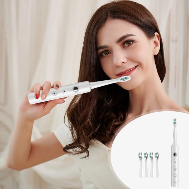 LSLJS Electric Toothbrush with 4 Brush Heads for Adults and Kids, IPX7 Waterproof, 6 Modes with 2 Minutes Built In Smart Timer, Electric, Electric Toothbrush