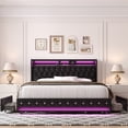 thumbnail image 3 of Homfa Black Full Size LED Bed Frame with 2 Storage Drawers, Modern PU Leather Crystal Button Upholstered Platform Bed Frame with Outlets and USB Ports & Display Platform, 3 of 9