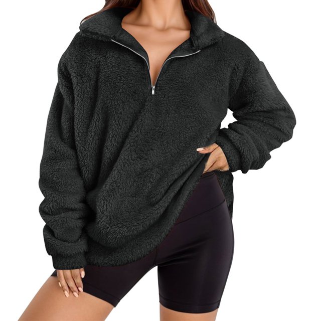 Yuyuzo Womens Fuzzy Fleece Sweatshirts Plus Size Half Zip Long Sleeve Oversized Pullover Tops