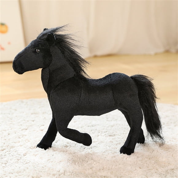 White Horse Brown Horse Simulated Horse Doll Toy, Premium Handcrafted Plush Animal Figure Sofa Decoration, 32x26cm Cute Christmas Gift for Kids Home Decor with Floral Accents, Black