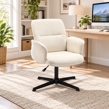 Homy Casa fauteuil d’appoint pivotant 24 po, chaise rembourrée beige réglable pour chambre, bureau, coin lecture