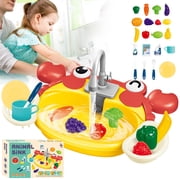 YANGHONGY Kitchen Sink Toys Kid Play Sink With Running Water Pretend Play Kitchen Sink With Cute Pattern Role Sink Play Toys For Kid Gift