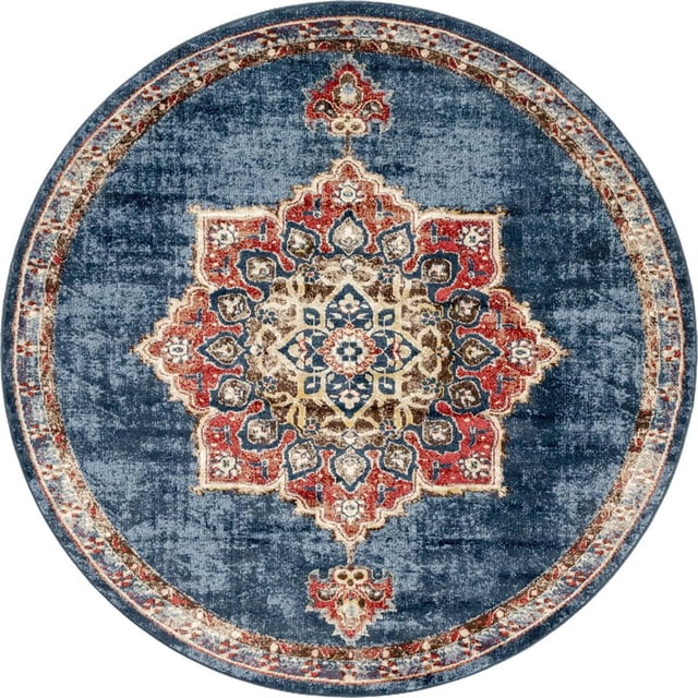 Unique Loom Tapis d'Inspiration Vintage 7' x 7' Rond Bleu Marine/burgundy