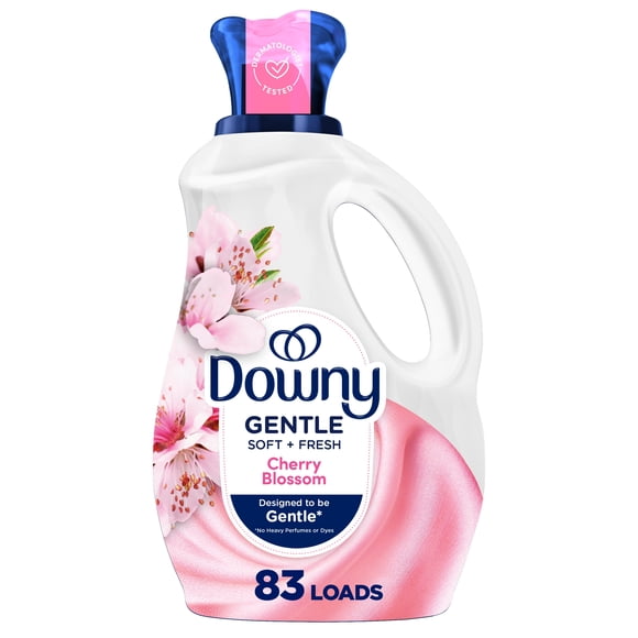Downy Gentle Soft + Fresh Fabric Softener Liquid, Cherry Blossom Scent, 1.66 L, 83 loads, Liquid Fabric Softener Designed to be Gentle on Skin