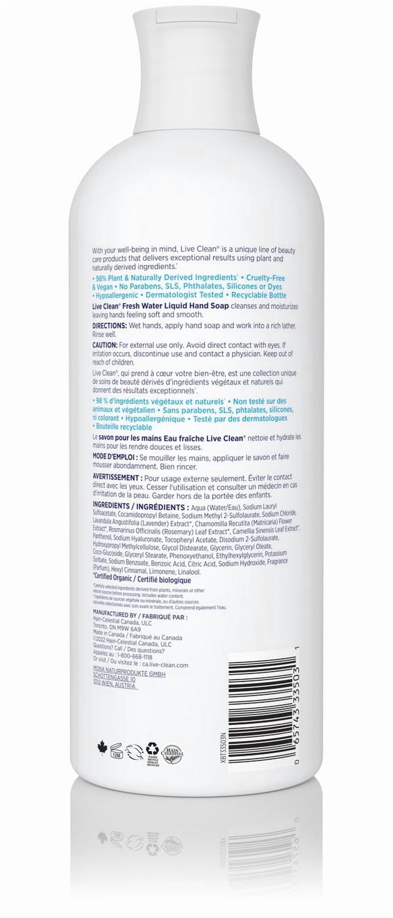 Live Clean Eau Fraîche Savon Liquide pour les Mains Hydratant