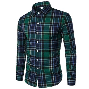 Birdeem Men Casual Fashion Plaid Turn-Down Collar Button Long Sleeve Shirt Blouse