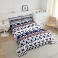thumbnail image 3 of Cow Farmhouse Animal Down Comforter Queen,Boho Vintage Tribal Abstract Bedding Set Lightweight,Geometric Cattle Buff Comforter Set,Striped Pine Tree Duvet Insert,Reversible, 3 of 6